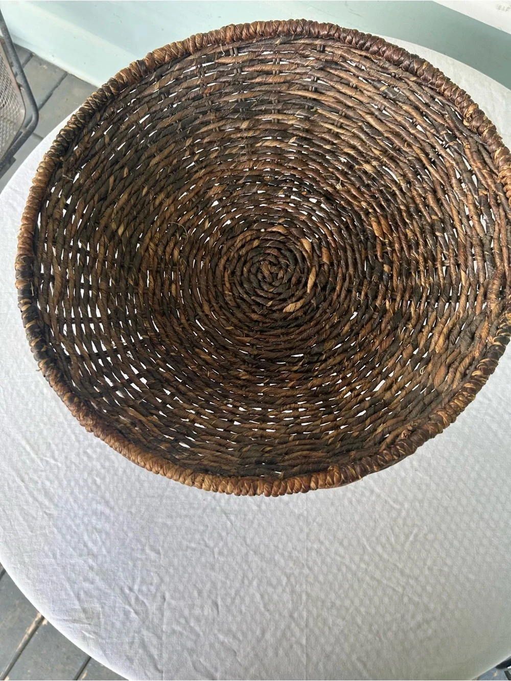 Wicker Woven Pedestal Fruit Bowl Plant Holder Storage Display Boho Basket 15”